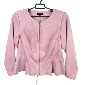 Womens Lane Bryant Pink Faux Suede Full Zip Jacket W/ Corset Back Size 16